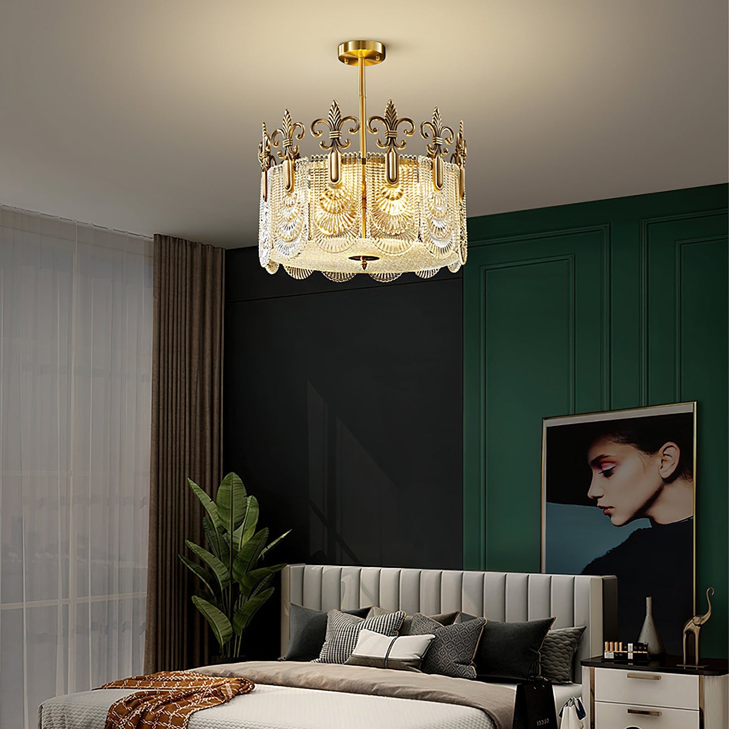 Vienna Chandelier - Hand-Formed Clear Glass Petal Brass Pendant Light | Opulent Tiered Round Chandelier