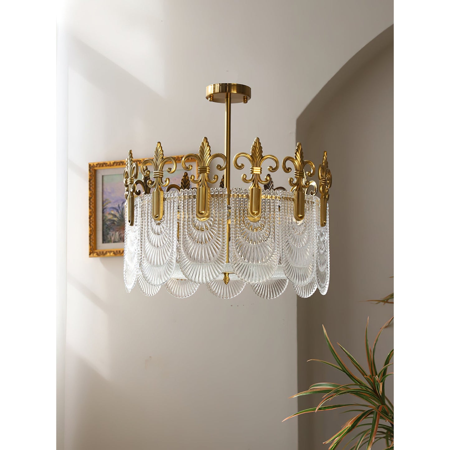 Vienna Chandelier - Hand-Formed Clear Glass Petal Brass Pendant Light | Opulent Tiered Round Chandelier