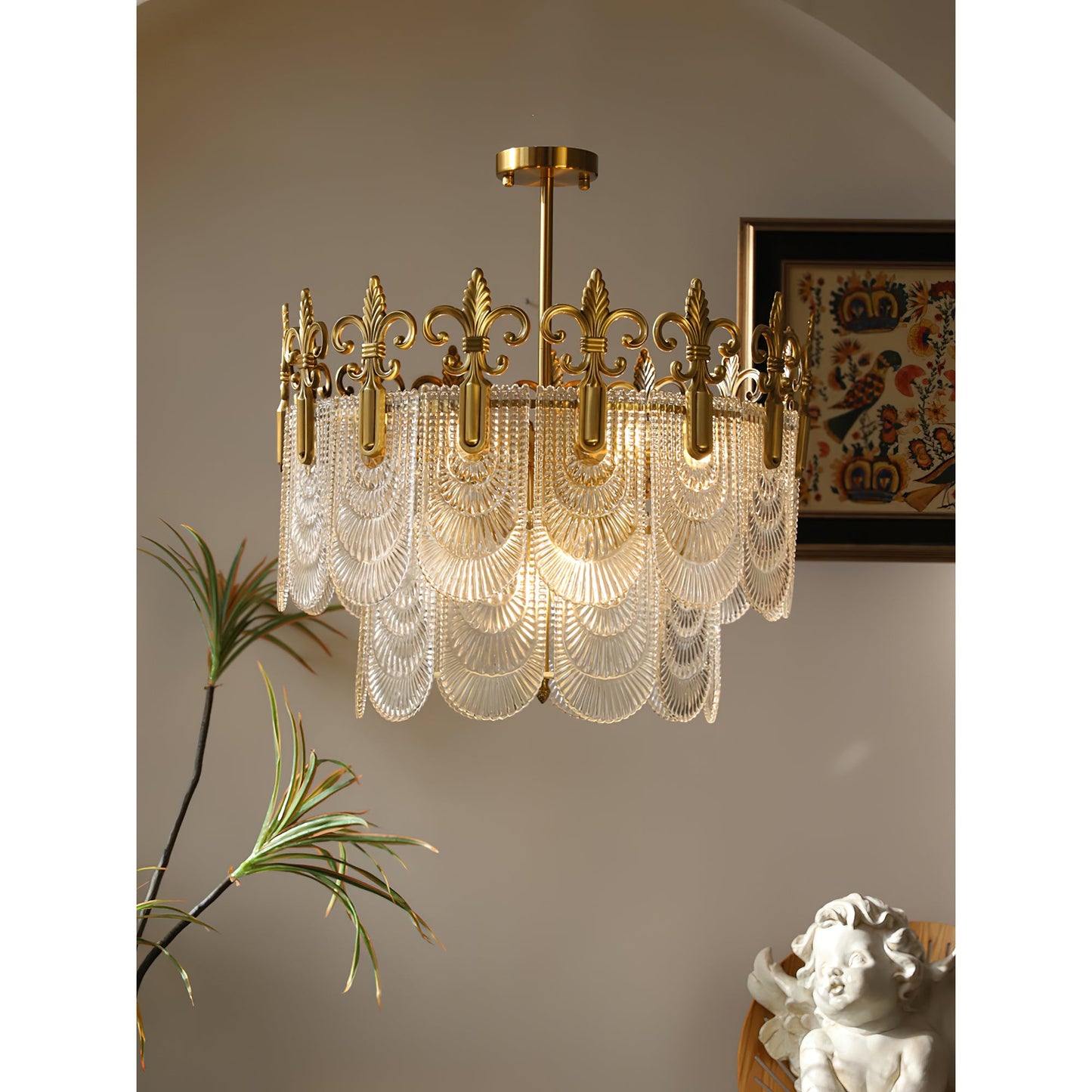 Vienna Chandelier - Hand-Formed Clear Glass Petal Brass Pendant Light | Opulent Tiered Round Chandelier