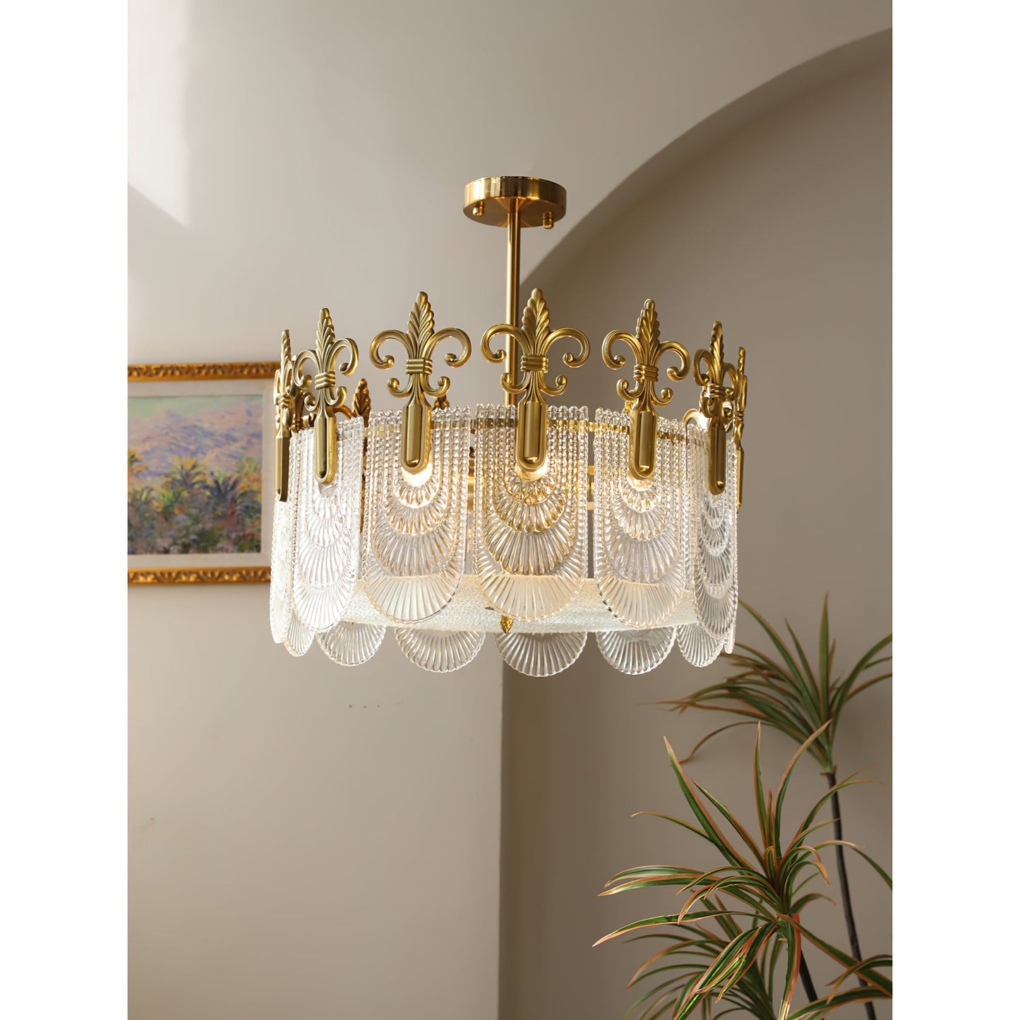 Vienna Chandelier - Hand-Formed Clear Glass Petal Brass Pendant Light | Opulent Tiered Round Chandelier