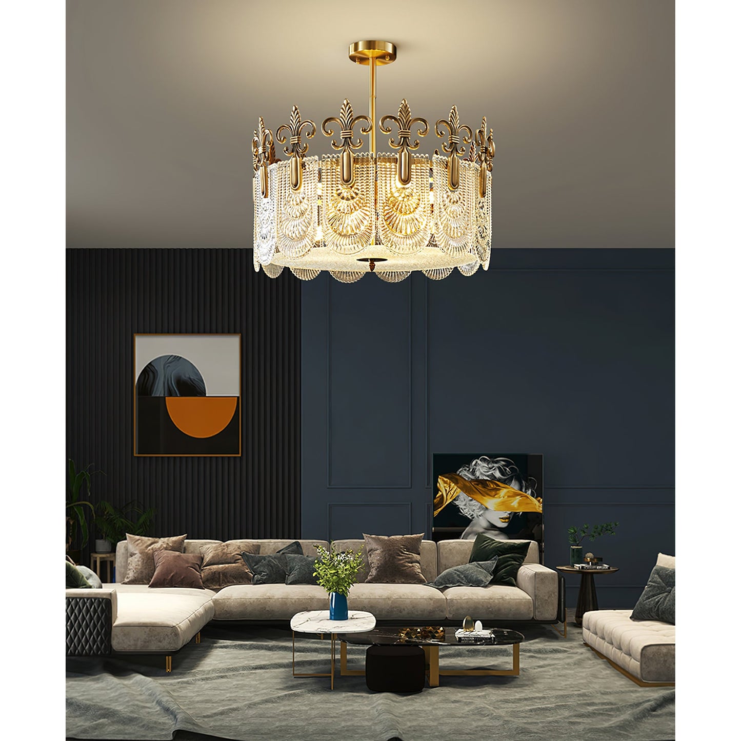 Vienna Chandelier - Hand-Formed Clear Glass Petal Brass Pendant Light | Opulent Tiered Round Chandelier