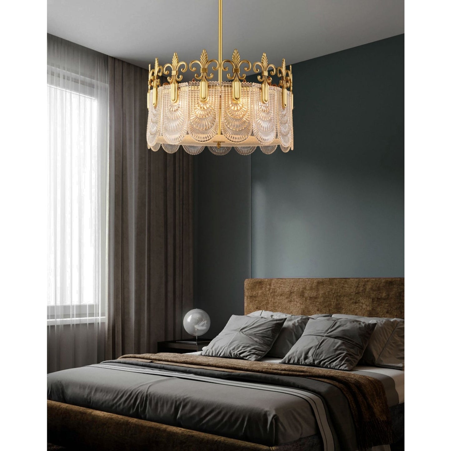 Vienna Chandelier - Hand-Formed Clear Glass Petal Brass Pendant Light | Opulent Tiered Round Chandelier