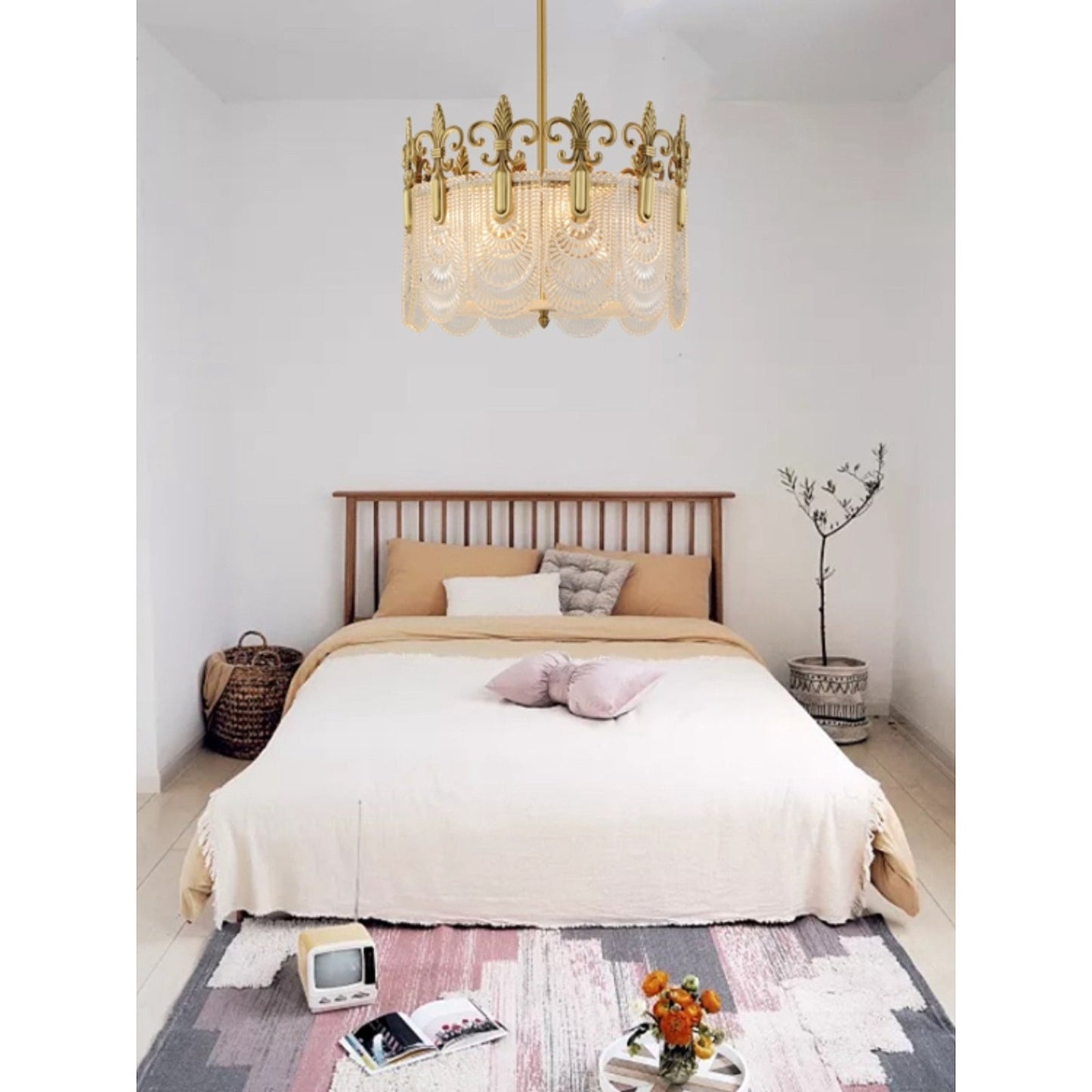 Vienna Chandelier - Hand-Formed Clear Glass Petal Brass Pendant Light | Opulent Tiered Round Chandelier