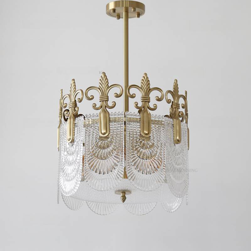 Vienna Chandelier - Hand-Formed Clear Glass Petal Brass Pendant Light | Opulent Tiered Round Chandelier