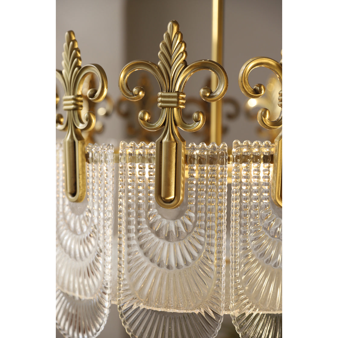 Vienna Chandelier - Hand-Formed Clear Glass Petal Brass Pendant Light | Opulent Tiered Round Chandelier