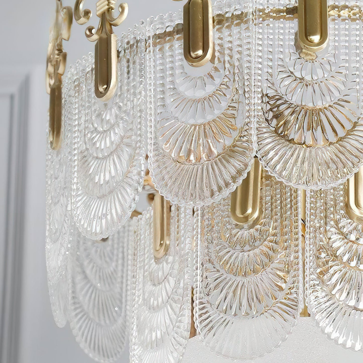 Vienna Chandelier - Hand-Formed Clear Glass Petal Brass Pendant Light | Opulent Tiered Round Chandelier