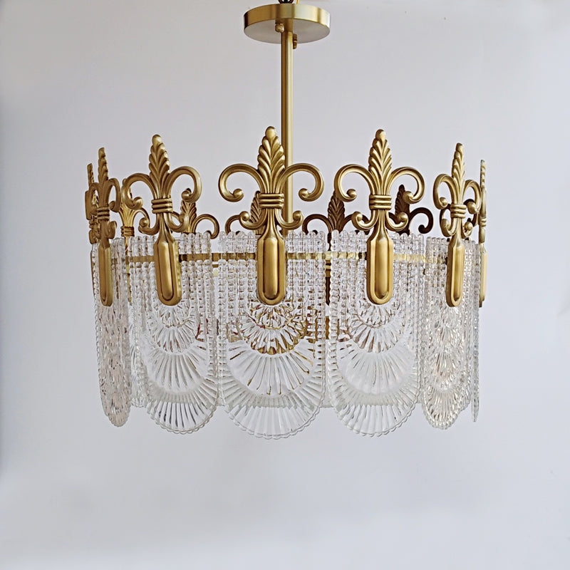 Vienna Chandelier - Hand-Formed Clear Glass Petal Brass Pendant Light | Opulent Tiered Round Chandelier
