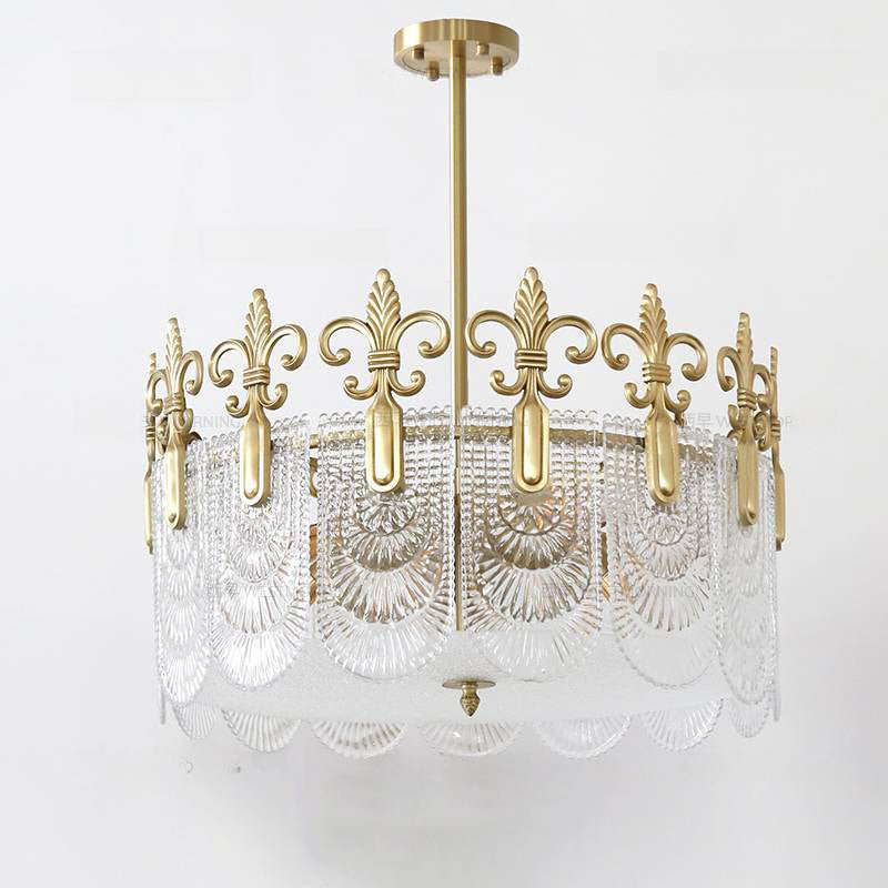 Vienna Chandelier - Hand-Formed Clear Glass Petal Brass Pendant Light | Opulent Tiered Round Chandelier