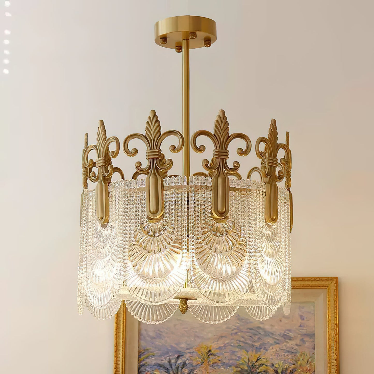 Vienna Chandelier - Hand-Formed Clear Glass Petal Brass Pendant Light | Opulent Tiered Round Chandelier