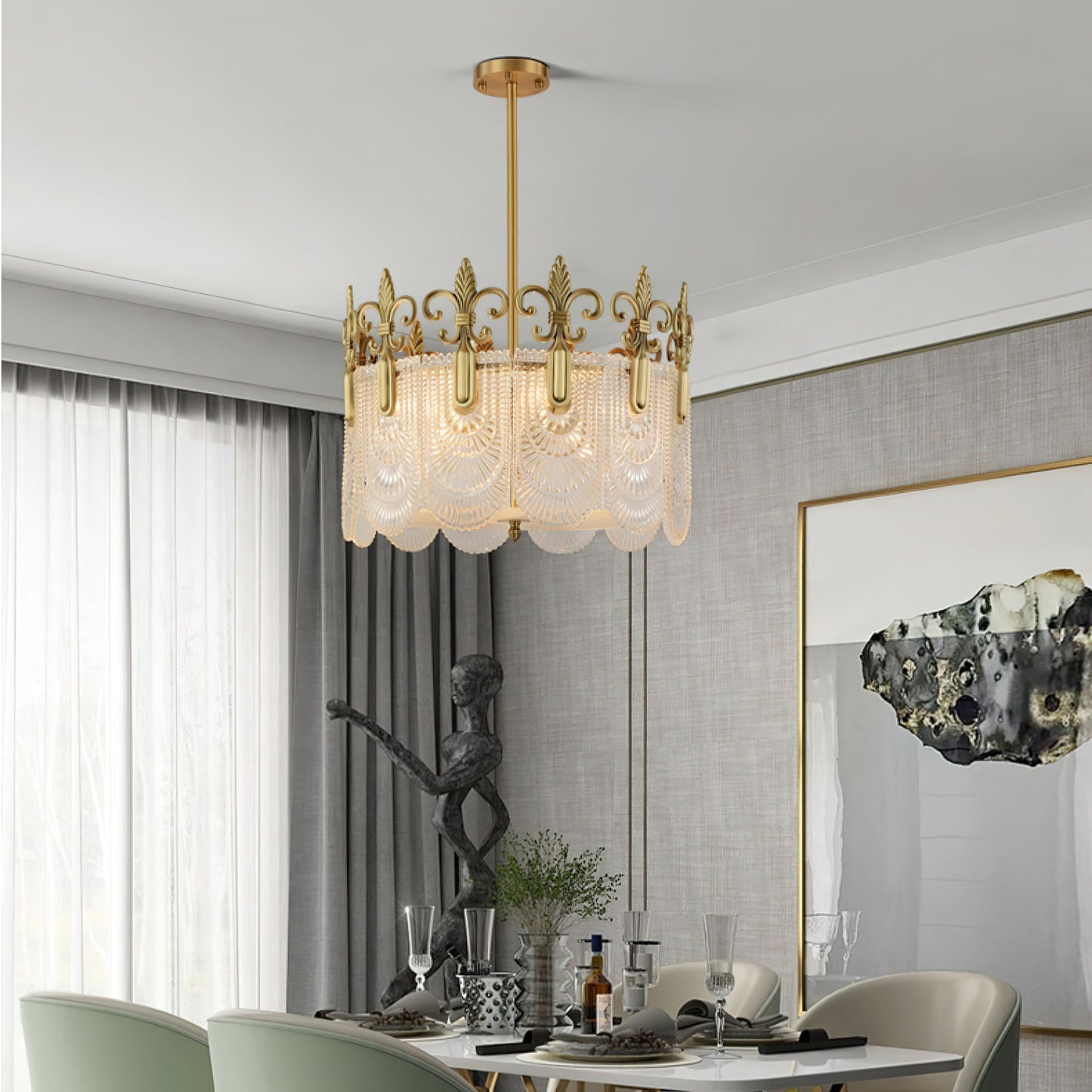 Vienna Chandelier - Hand-Formed Clear Glass Petal Brass Pendant Light | Opulent Tiered Round Chandelier