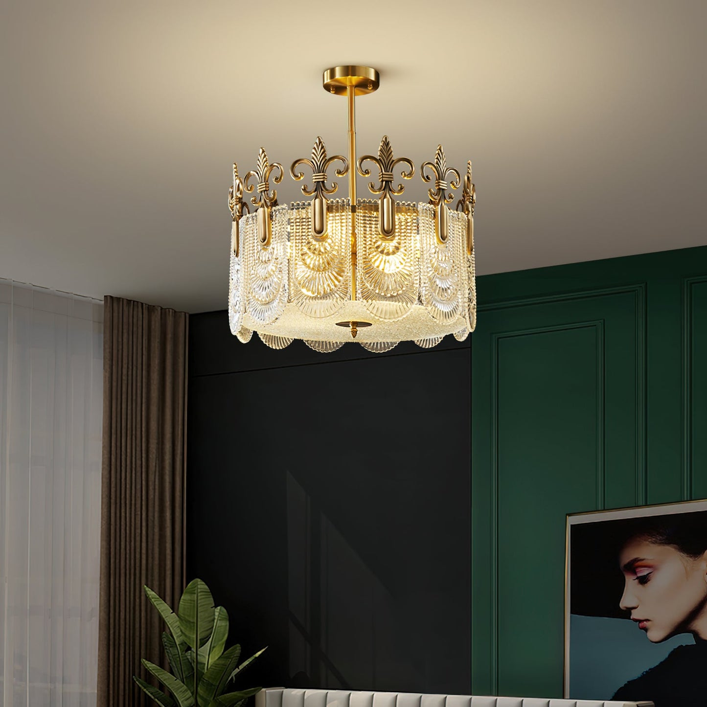 Vienna Chandelier - Hand-Formed Clear Glass Petal Brass Pendant Light | Opulent Tiered Round Chandelier