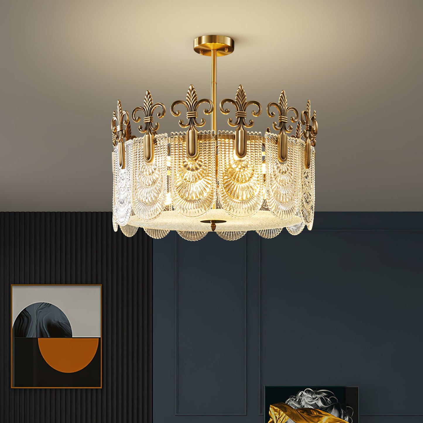Vienna Chandelier - Hand-Formed Clear Glass Petal Brass Pendant Light | Opulent Tiered Round Chandelier