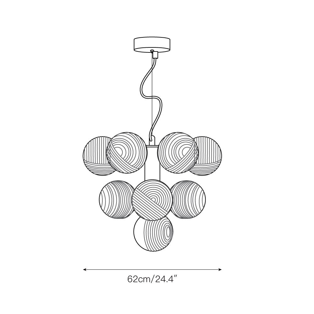 Vine 10-Light Chandelier - Smoked & Clear Asymmetric Ribbed Glass Pendant | Modernist Black Cable Multi-Bulb Light