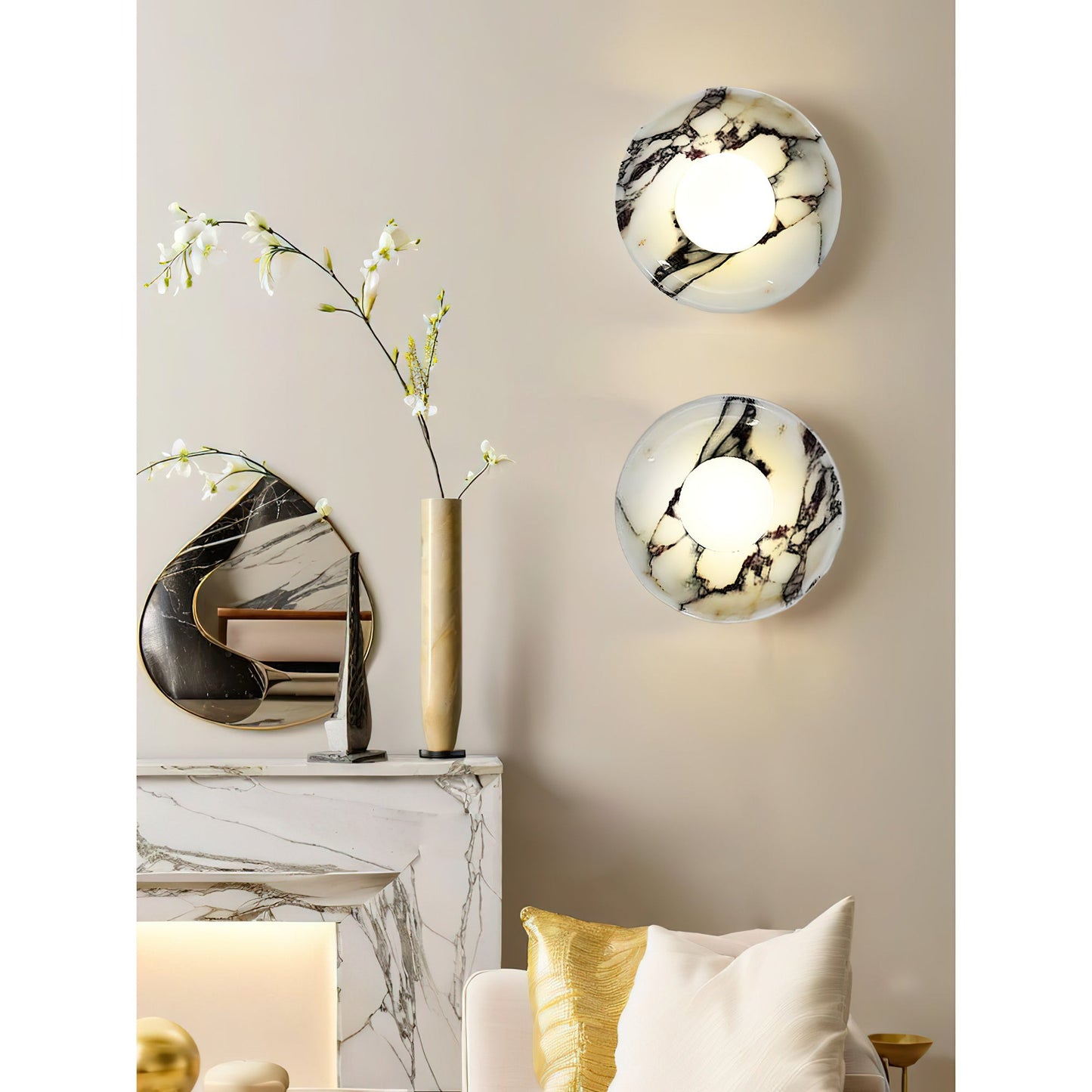 Viola Marble Wall Lamp - Natural Calacatta Viola & Frosted Glass Globe Sconce | Custom Stone Selection Wall Light