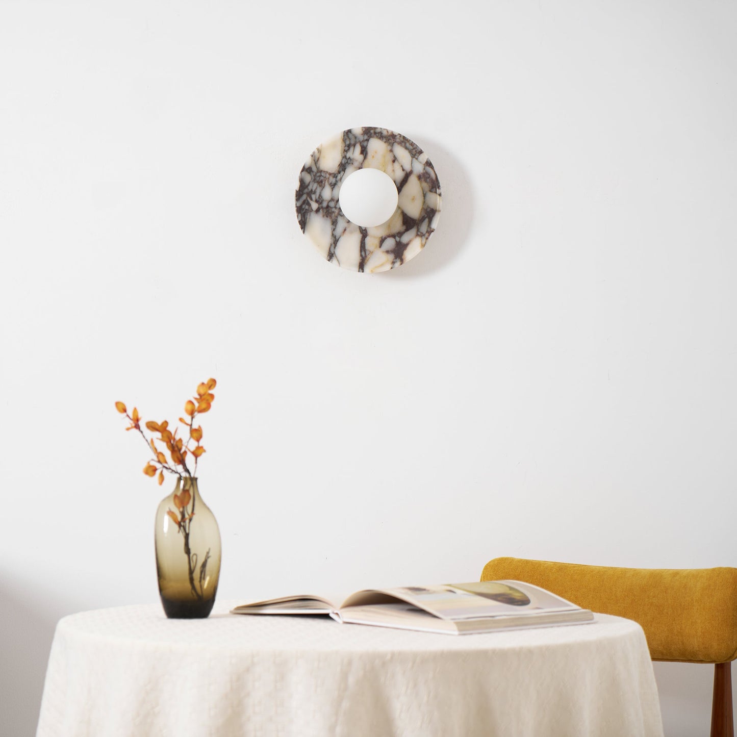 Viola Marble Wall Lamp - Natural Calacatta Viola & Frosted Glass Globe Sconce | Custom Stone Selection Wall Light
