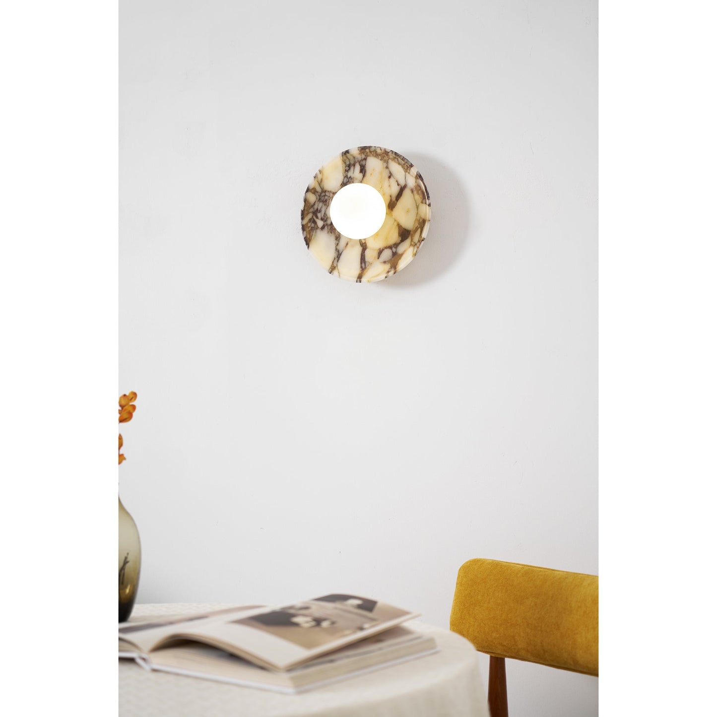 Viola Marble Wall Lamp - Natural Calacatta Viola & Frosted Glass Globe Sconce | Custom Stone Selection Wall Light