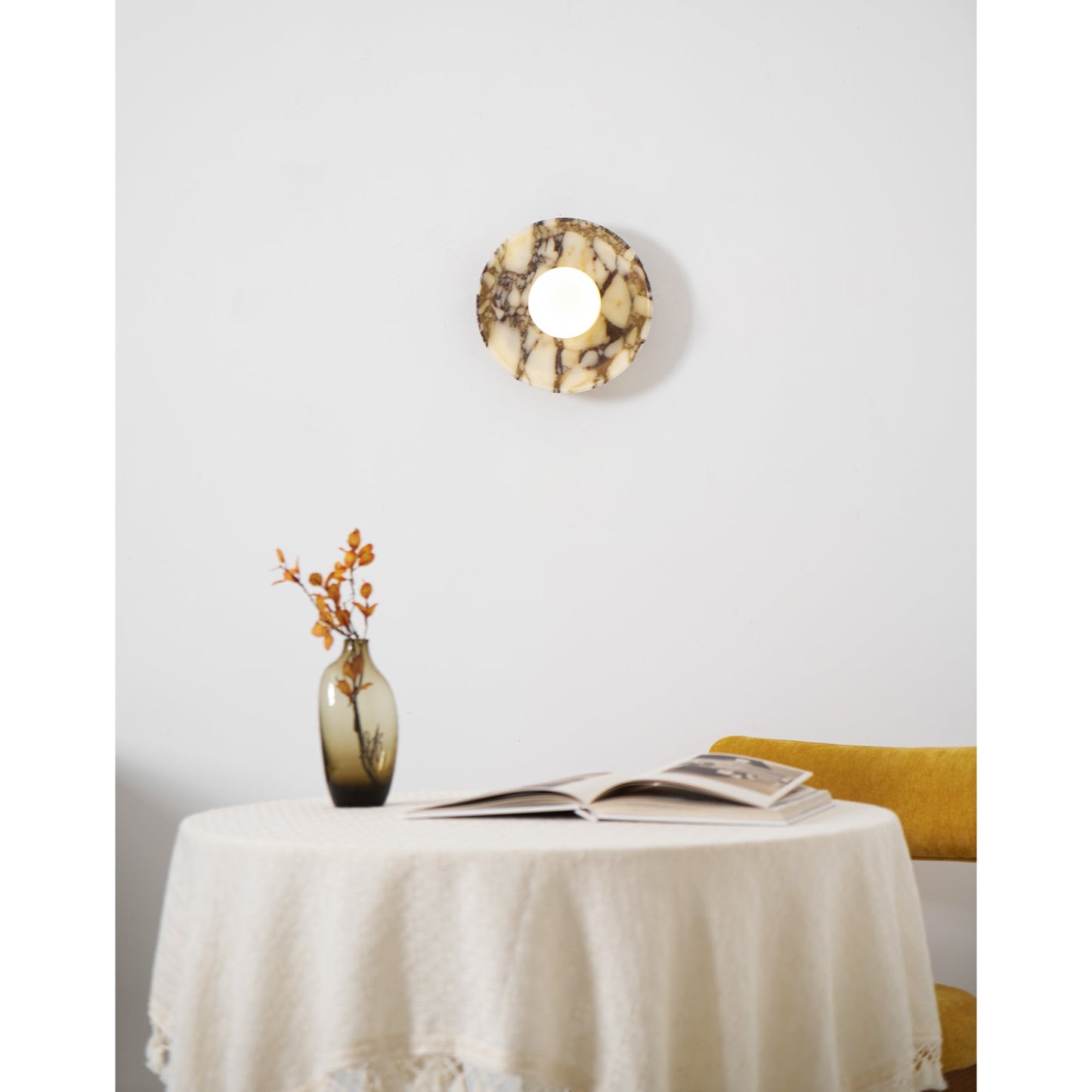 Viola Marble Wall Lamp - Natural Calacatta Viola & Frosted Glass Globe Sconce | Custom Stone Selection Wall Light
