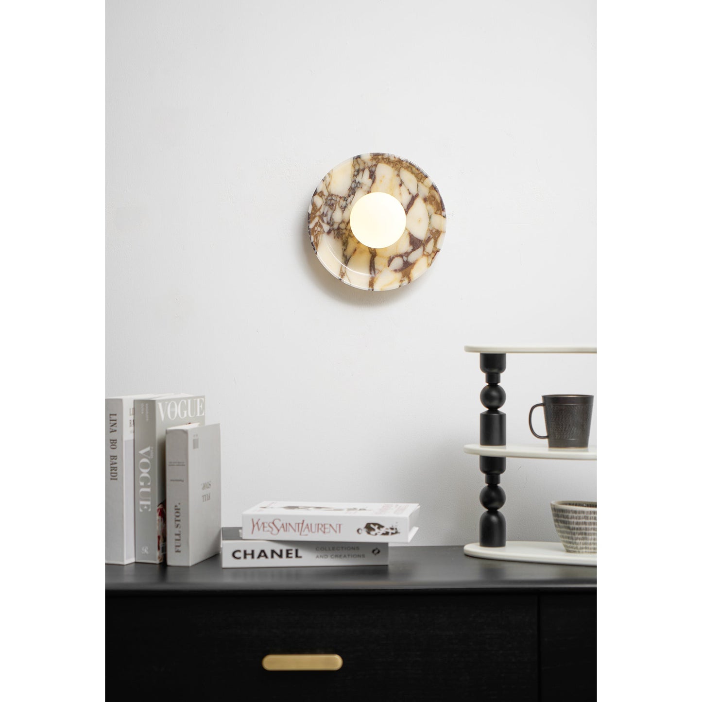 Viola Marble Wall Lamp - Natural Calacatta Viola & Frosted Glass Globe Sconce | Custom Stone Selection Wall Light
