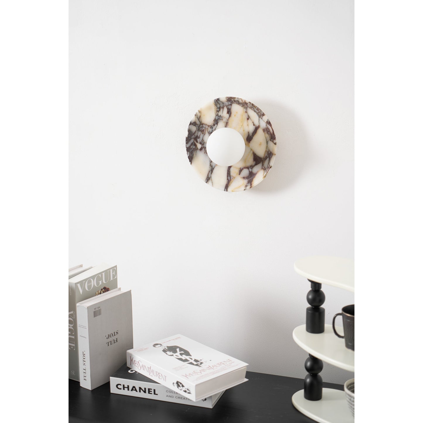 Viola Marble Wall Lamp - Natural Calacatta Viola & Frosted Glass Globe Sconce | Custom Stone Selection Wall Light