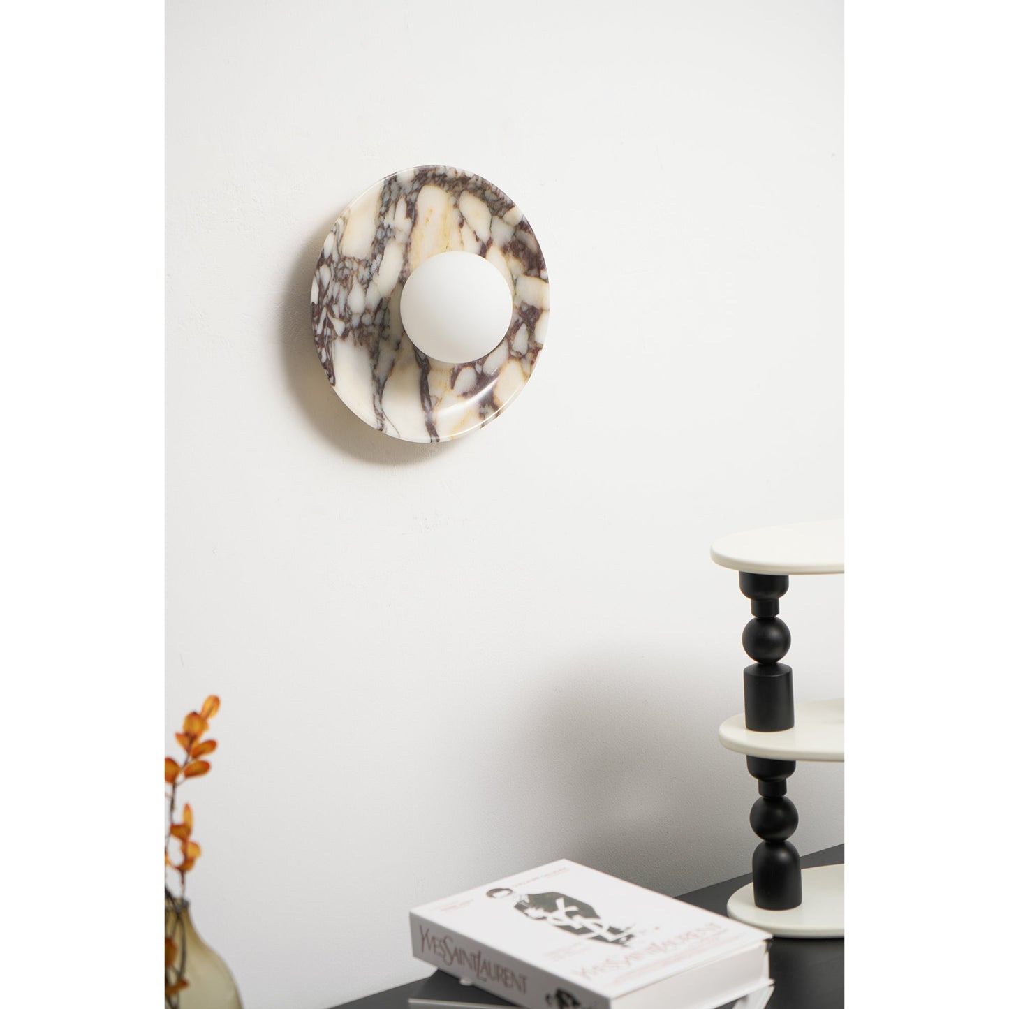 Viola Marble Wall Lamp - Natural Calacatta Viola & Frosted Glass Globe Sconce | Custom Stone Selection Wall Light