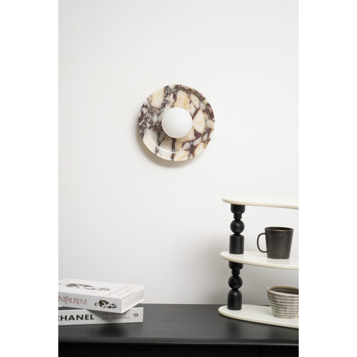 Viola Marble Wall Lamp - Natural Calacatta Viola & Frosted Glass Globe Sconce | Custom Stone Selection Wall Light