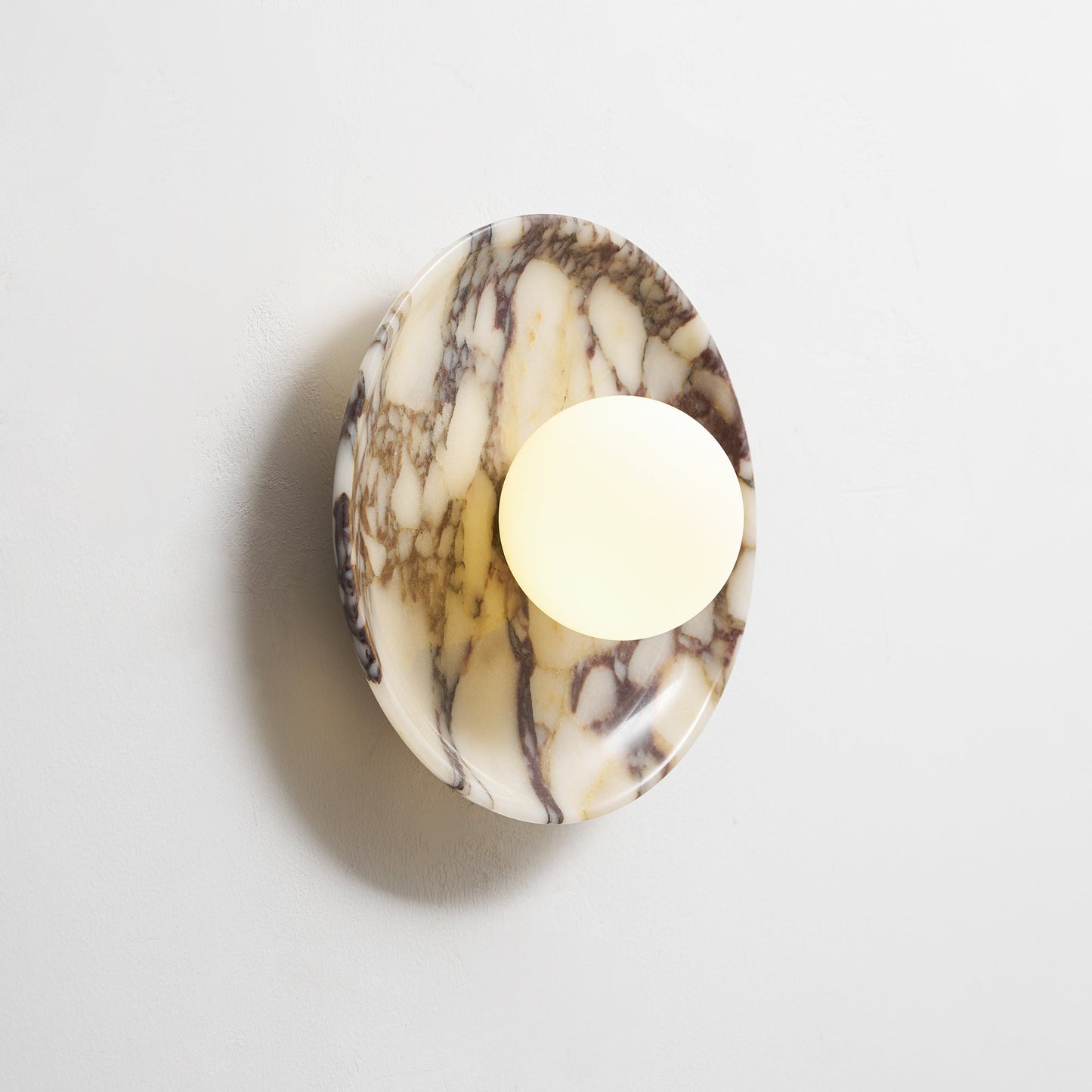 Viola Marble Wall Lamp - Natural Calacatta Viola & Frosted Glass Globe Sconce | Custom Stone Selection Wall Light