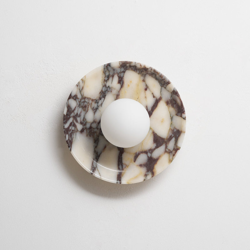 Viola Marble Wall Lamp - Natural Calacatta Viola & Frosted Glass Globe Sconce | Custom Stone Selection Wall Light