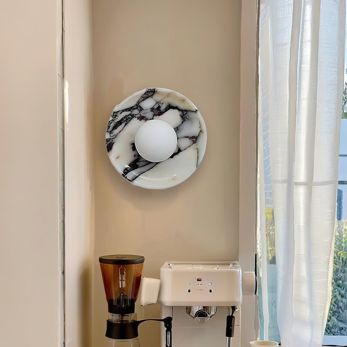 Viola Marble Wall Lamp - Natural Calacatta Viola & Frosted Glass Globe Sconce | Custom Stone Selection Wall Light