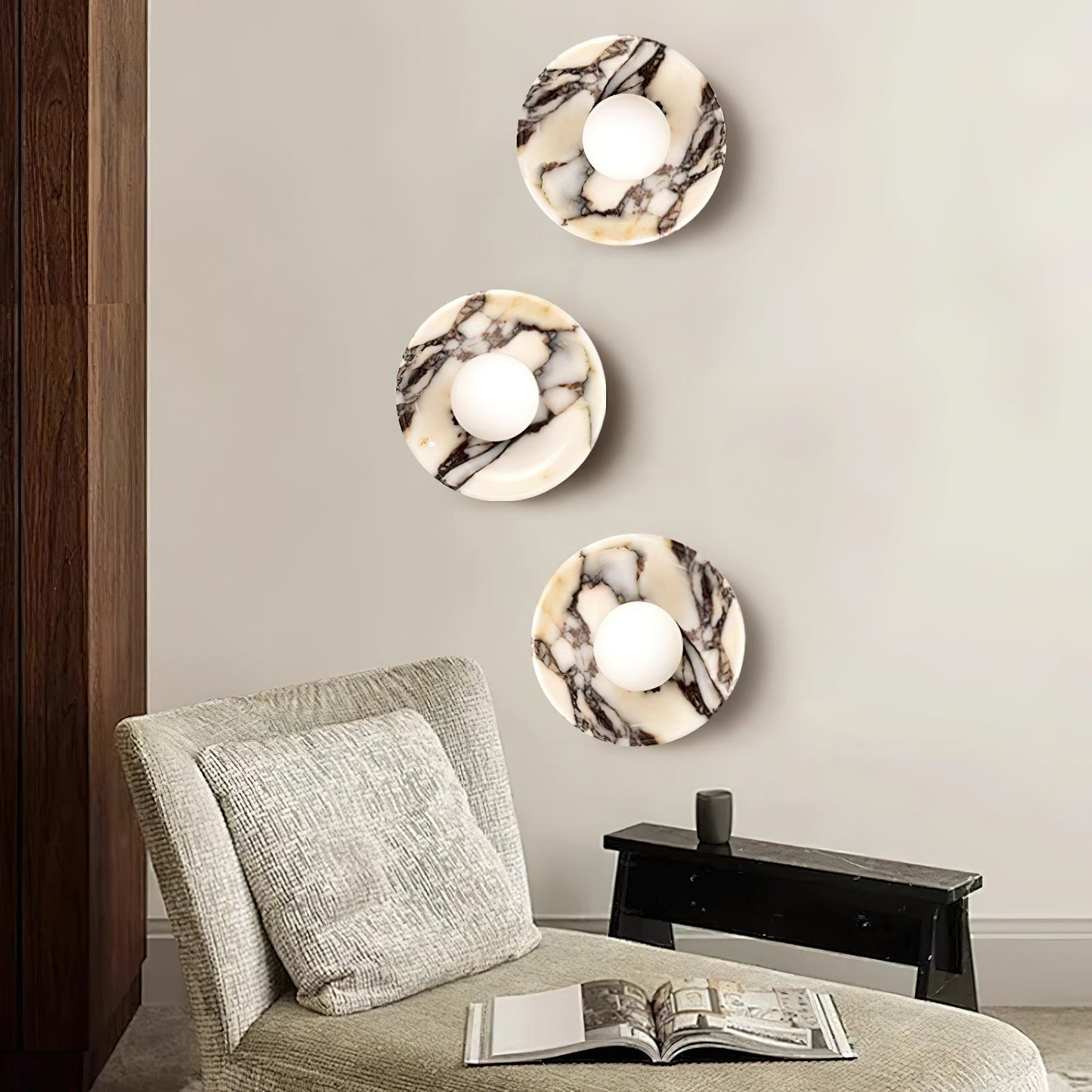 Viola Marble Wall Lamp - Natural Calacatta Viola & Frosted Glass Globe Sconce | Custom Stone Selection Wall Light