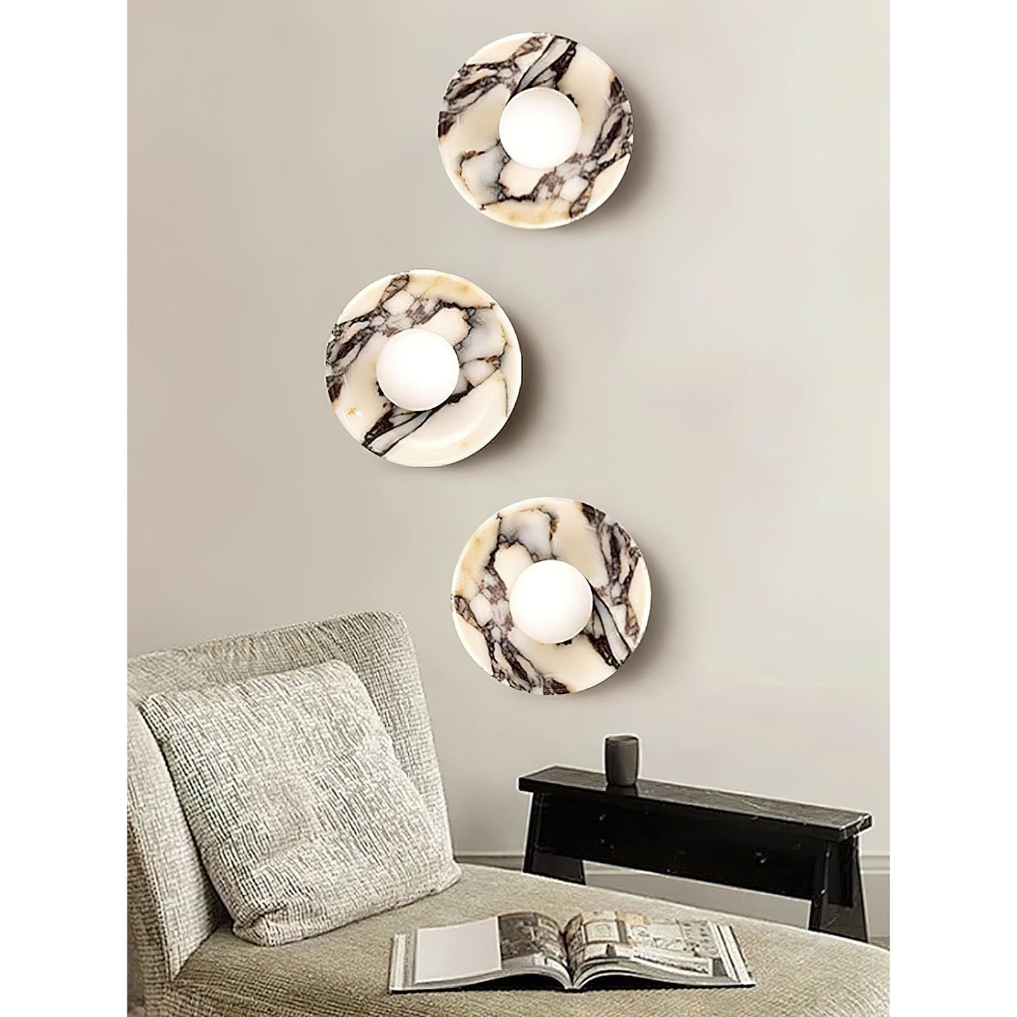 Viola Marble Wall Lamp - Natural Calacatta Viola & Frosted Glass Globe Sconce | Custom Stone Selection Wall Light