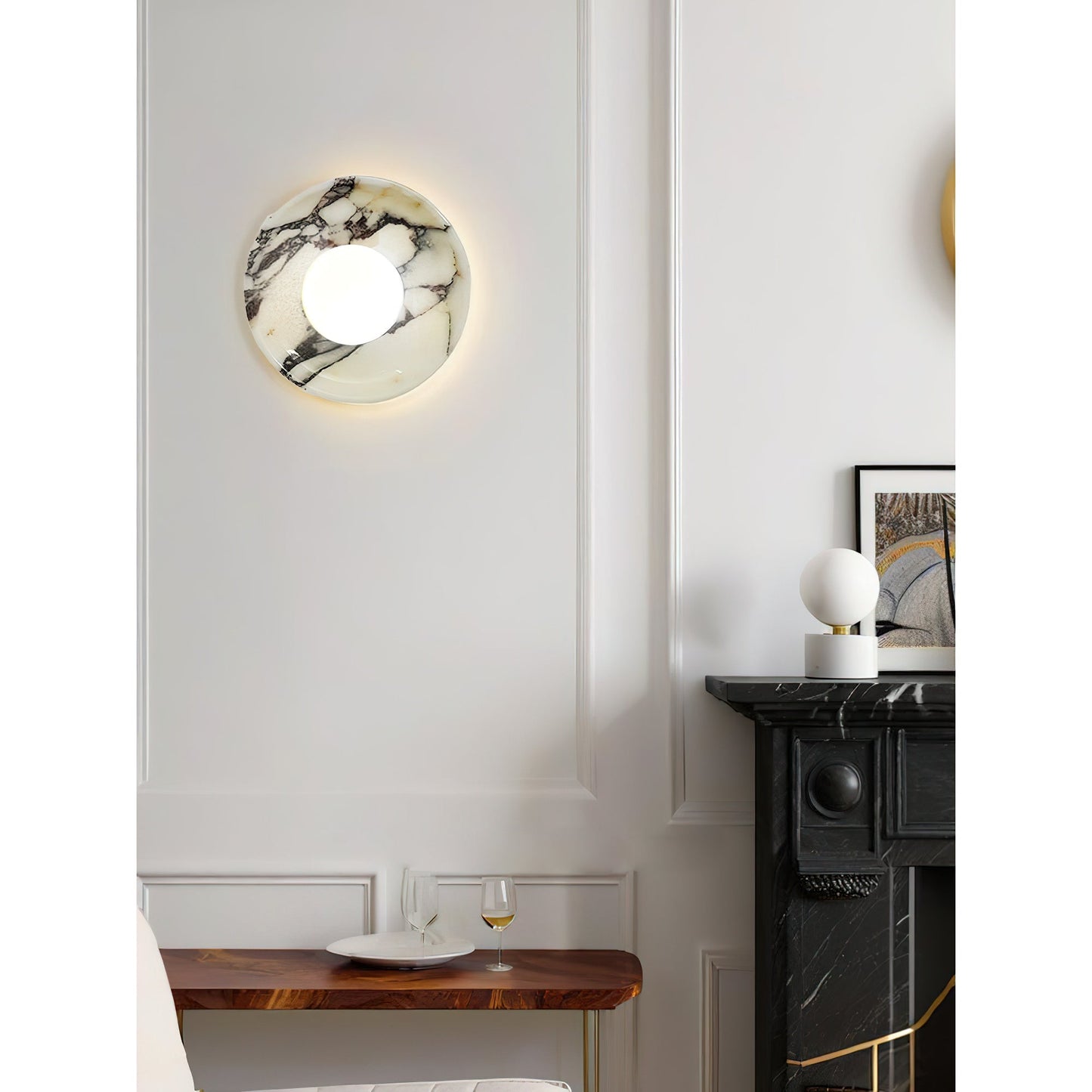 Viola Marble Wall Lamp - Natural Calacatta Viola & Frosted Glass Globe Sconce | Custom Stone Selection Wall Light