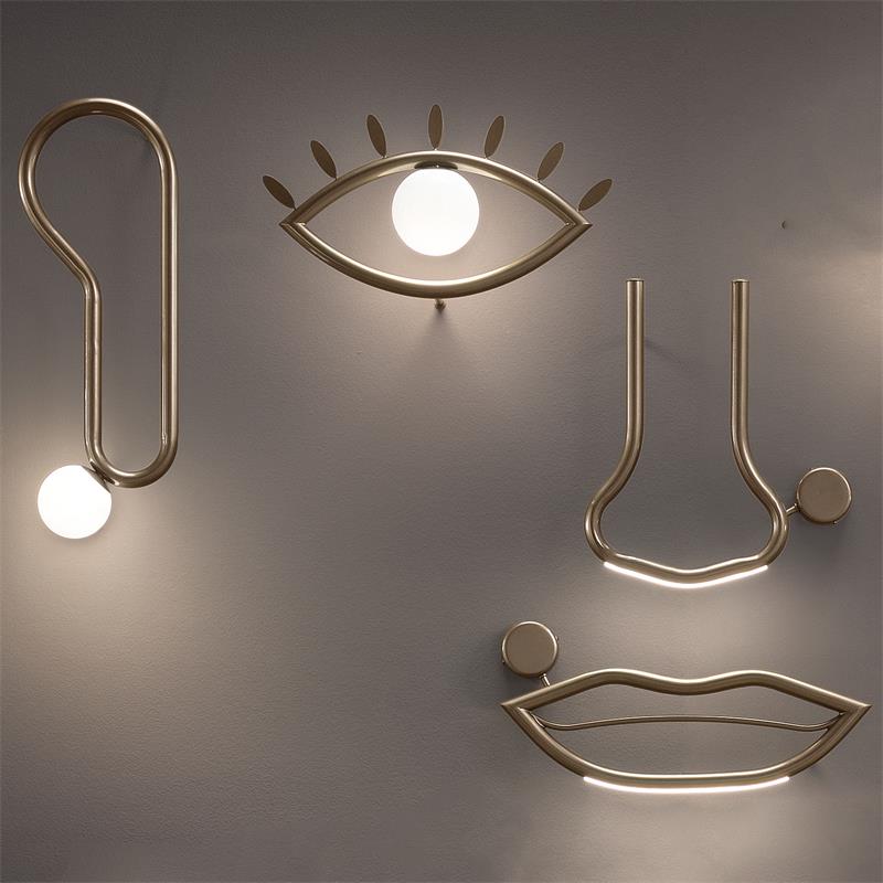 Visio Wall Lamp - Avant-Garde Face Silhouette Brass & Glass Wall Sconce | Modular Surrealist LED Accent Light |