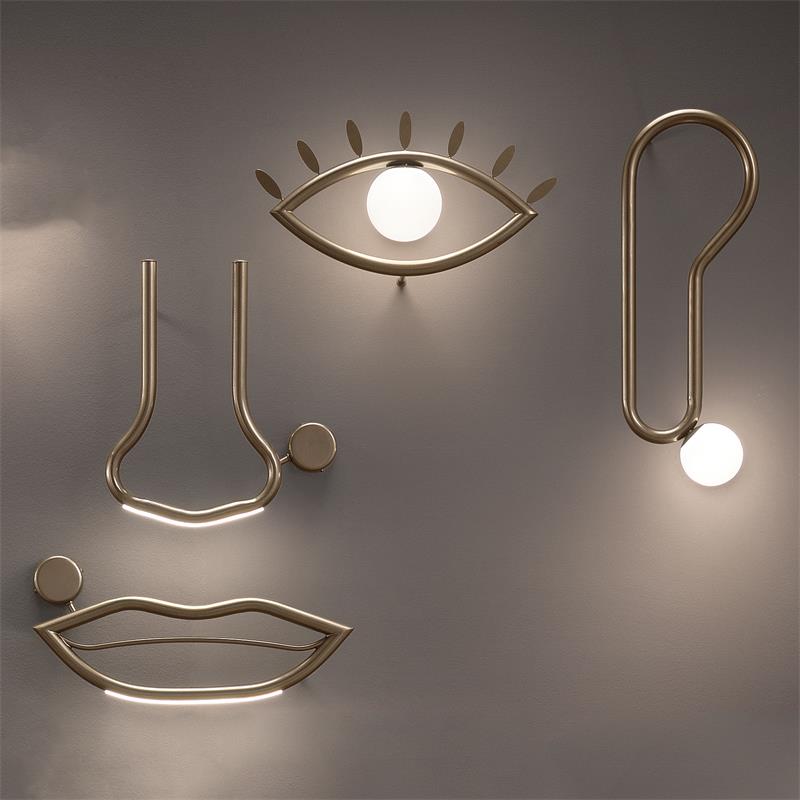 Visio Wall Lamp - Avant-Garde Face Silhouette Brass & Glass Wall Sconce | Modular Surrealist LED Accent Light |