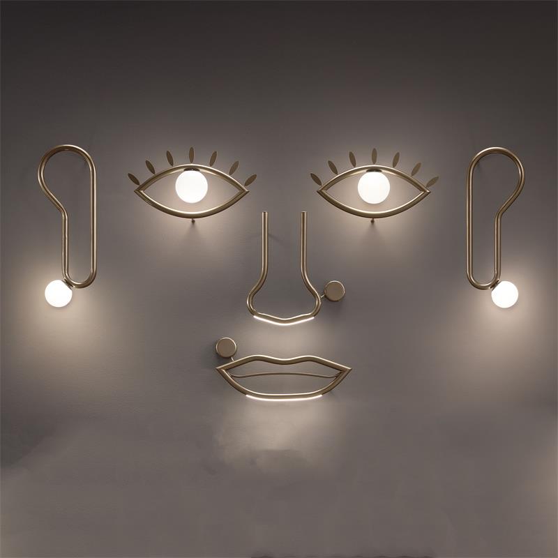 Visio Wall Lamp - Avant-Garde Face Silhouette Brass & Glass Wall Sconce | Modular Surrealist LED Accent Light |