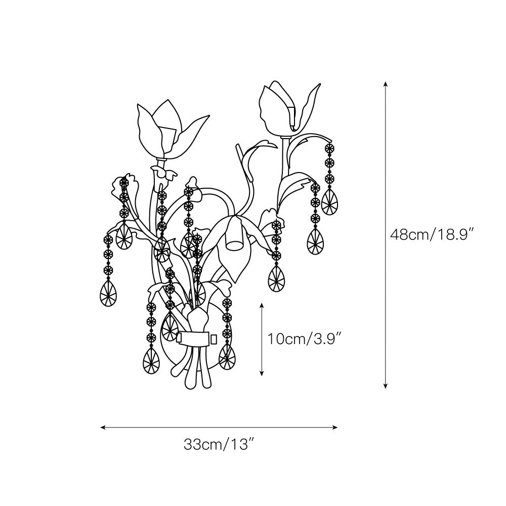 Viticcio Wall Lamp - Hand-Molded Floral Iron Wall Sconce | Silver Crystal Vine Accent Ligh