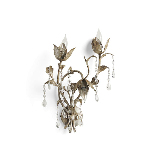 Viticcio Wall Lamp - Hand-Molded Floral Iron Wall Sconce | Silver Crystal Vine Accent Ligh