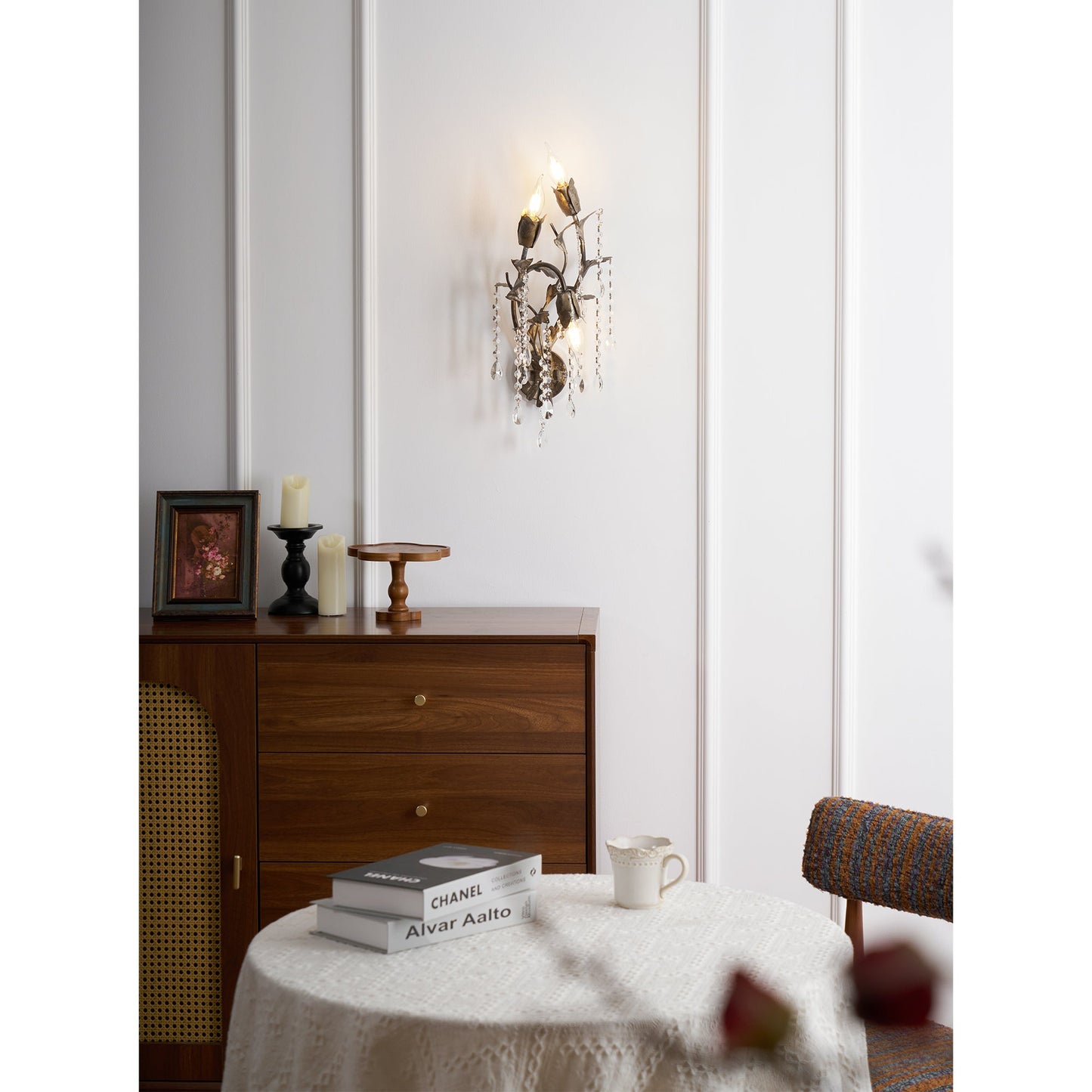 Viticcio Wall Lamp - Hand-Molded Floral Iron Wall Sconce | Silver Crystal Vine Accent Ligh