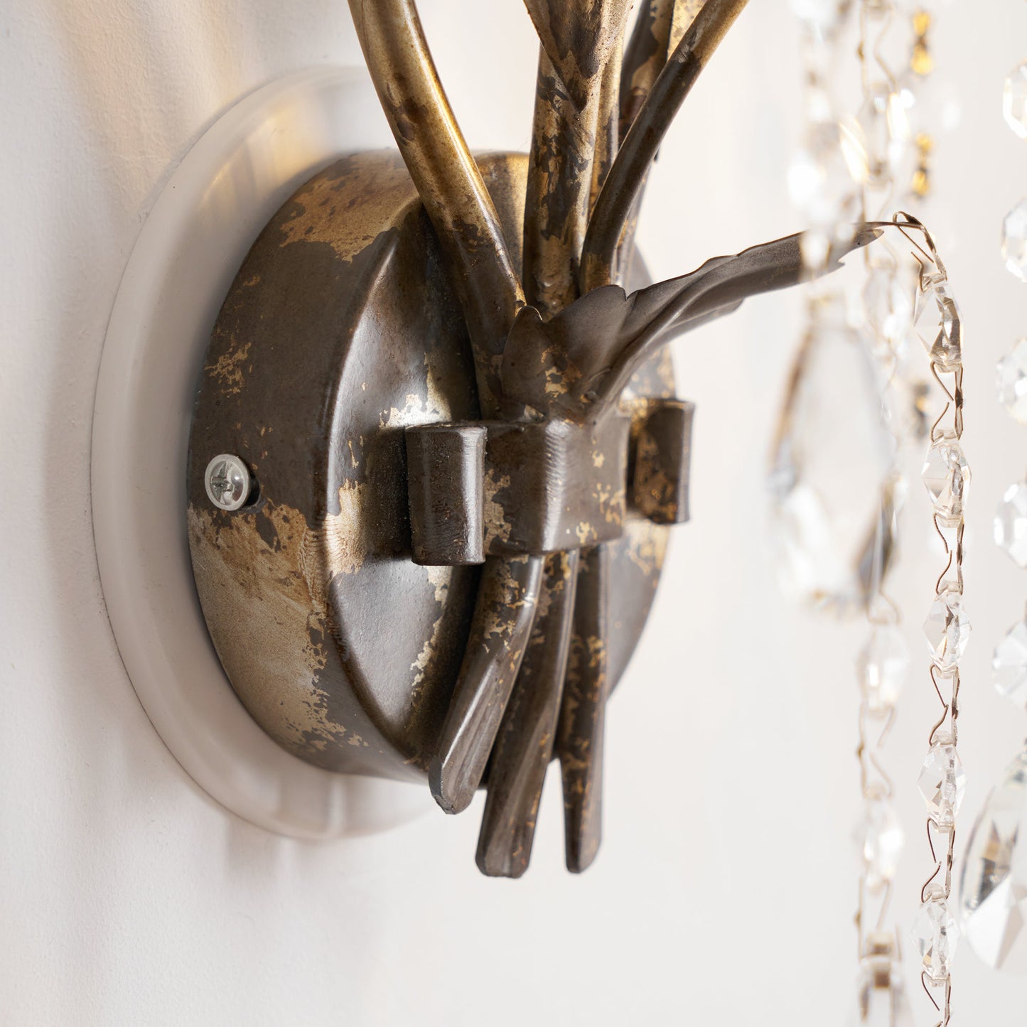 Viticcio Wall Lamp - Hand-Molded Floral Iron Wall Sconce | Silver Crystal Vine Accent Ligh