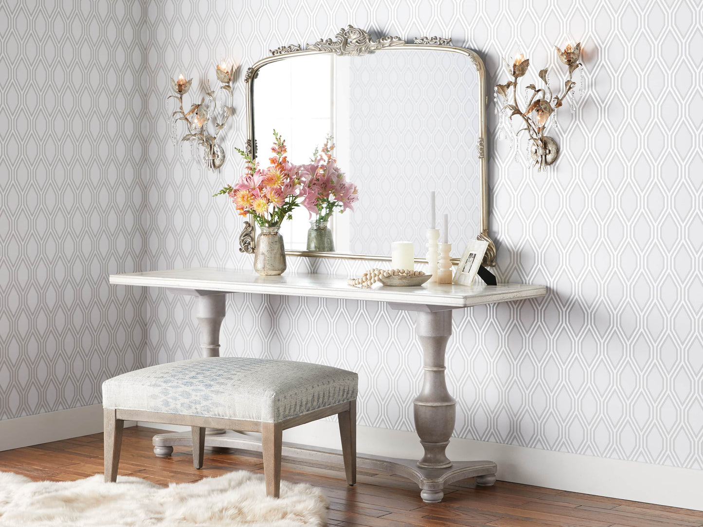 Viticcio Wall Lamp - Hand-Molded Floral Iron Wall Sconce | Silver Crystal Vine Accent Ligh