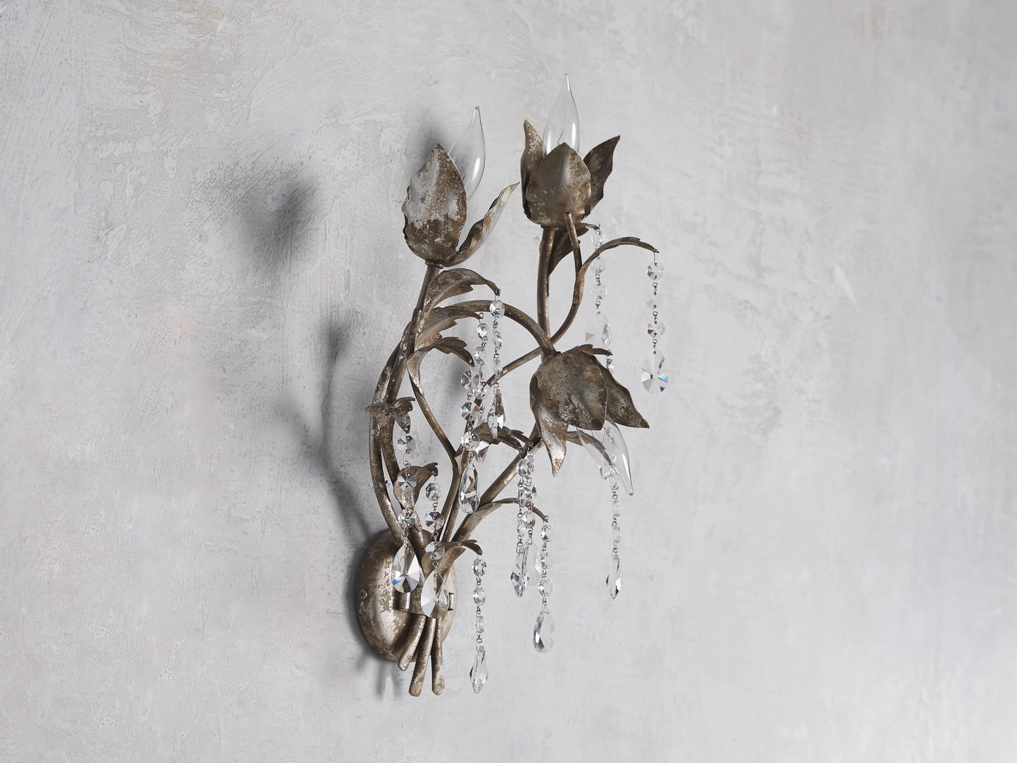 Viticcio Wall Lamp - Hand-Molded Floral Iron Wall Sconce | Silver Crystal Vine Accent Ligh