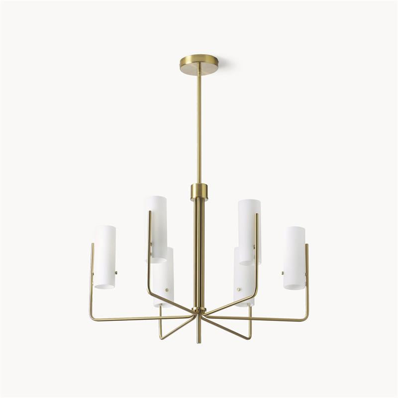 Vivian Glass Chandelier - Sleek Modern Round Brass & Glass Pendant Light | 6-Light Contemporary Sconce