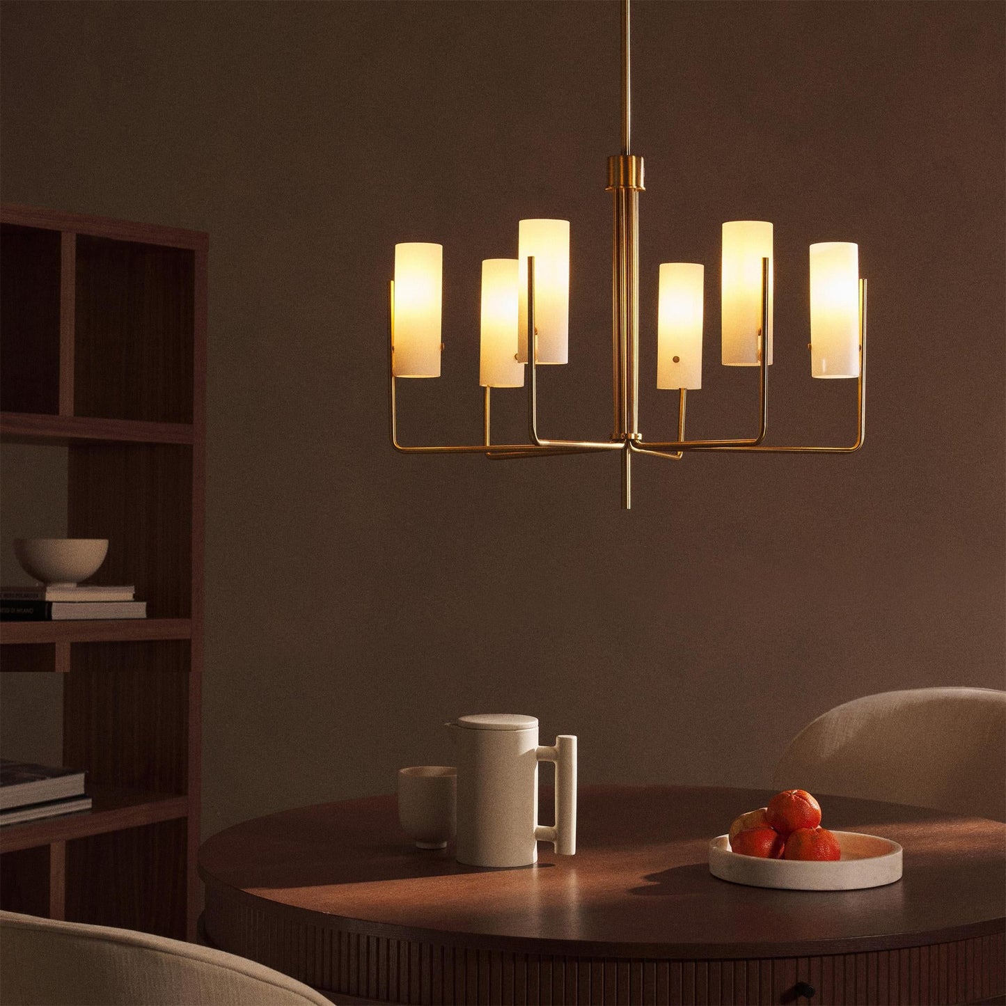 Vivian Glass Chandelier - Sleek Modern Round Brass & Glass Pendant Light | 6-Light Contemporary Sconce
