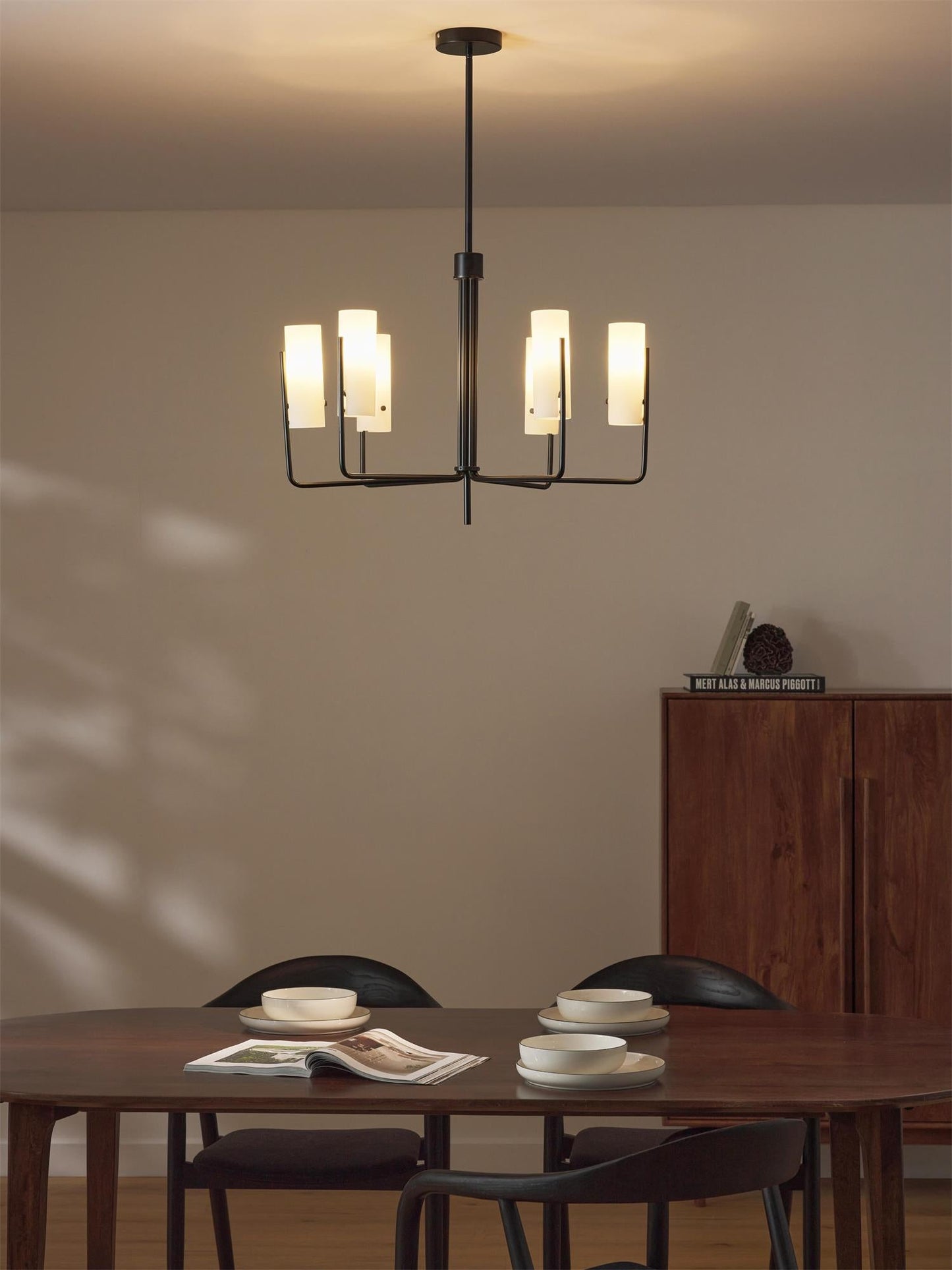 Vivian Glass Chandelier - Sleek Modern Round Brass & Glass Pendant Light | 6-Light Contemporary Sconce