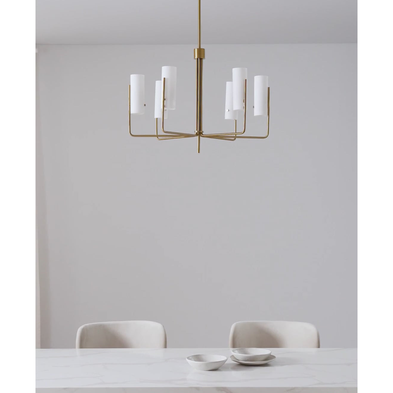 Vivian Glass Chandelier - Sleek Modern Round Brass & Glass Pendant Light | 6-Light Contemporary Sconce