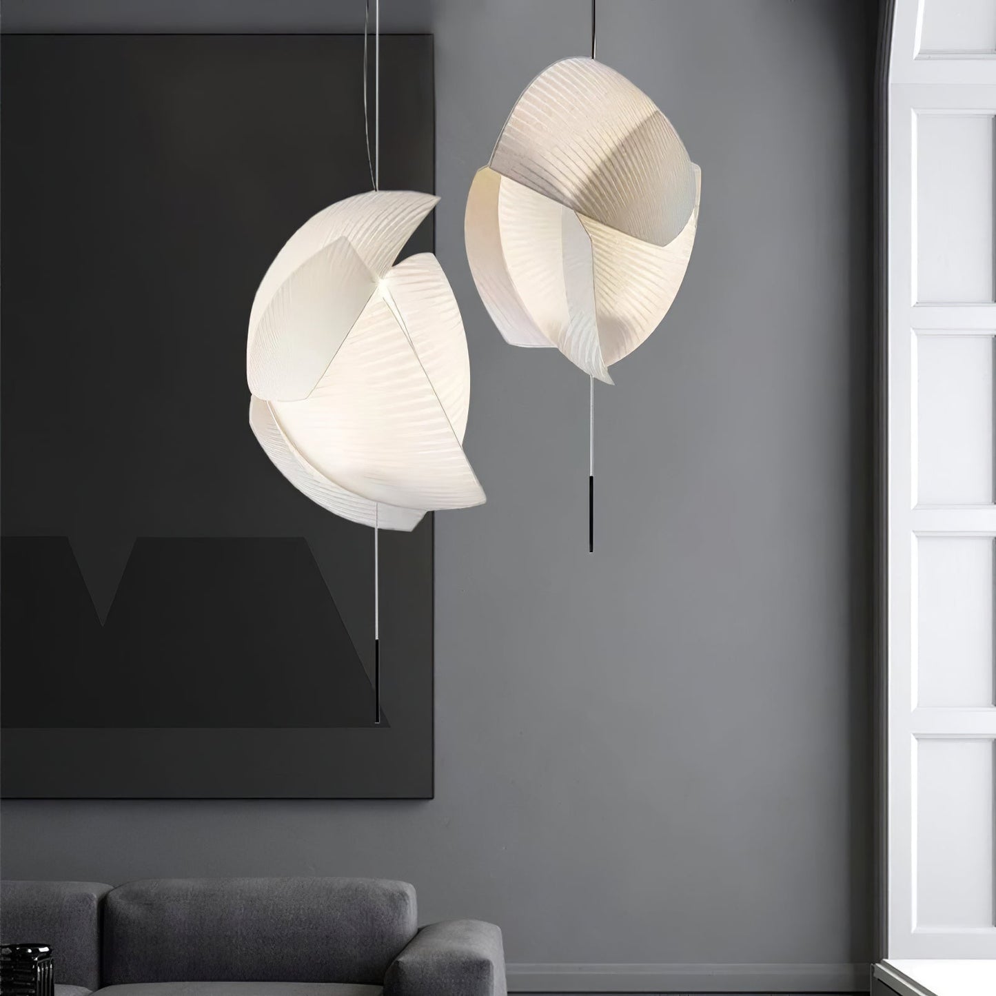 Voiles Pendant Lamp - Sculptural Asymmetric Sail Hanging Light | Japandi PE Fabric Chandelier