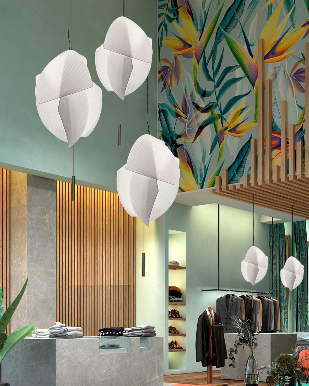 Voiles Pendant Lamp - Sculptural Asymmetric Sail Hanging Light | Japandi PE Fabric Chandelier