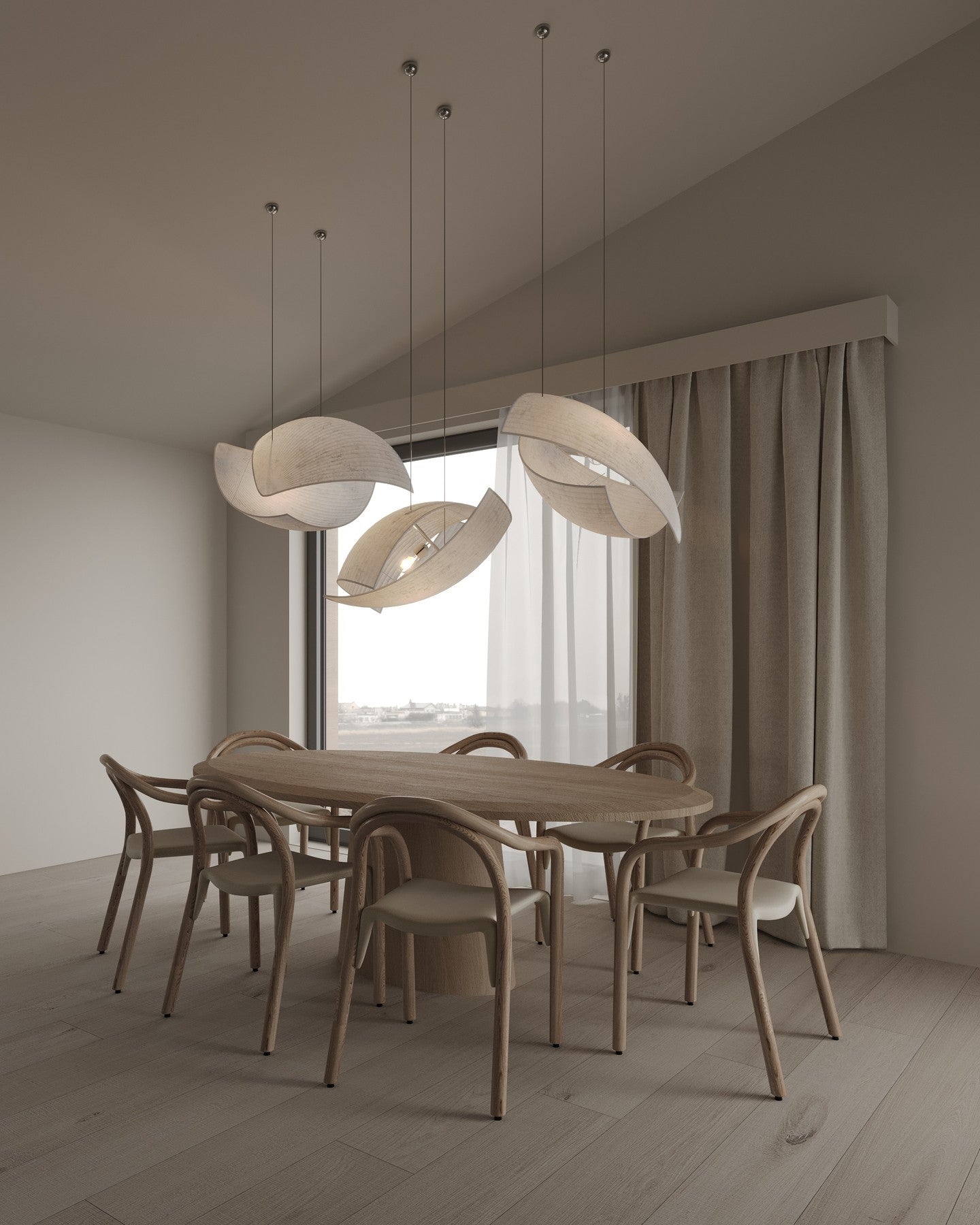 Voiles Pendant Lamp - Sculptural Asymmetric Sail Hanging Light | Japandi PE Fabric Chandelier