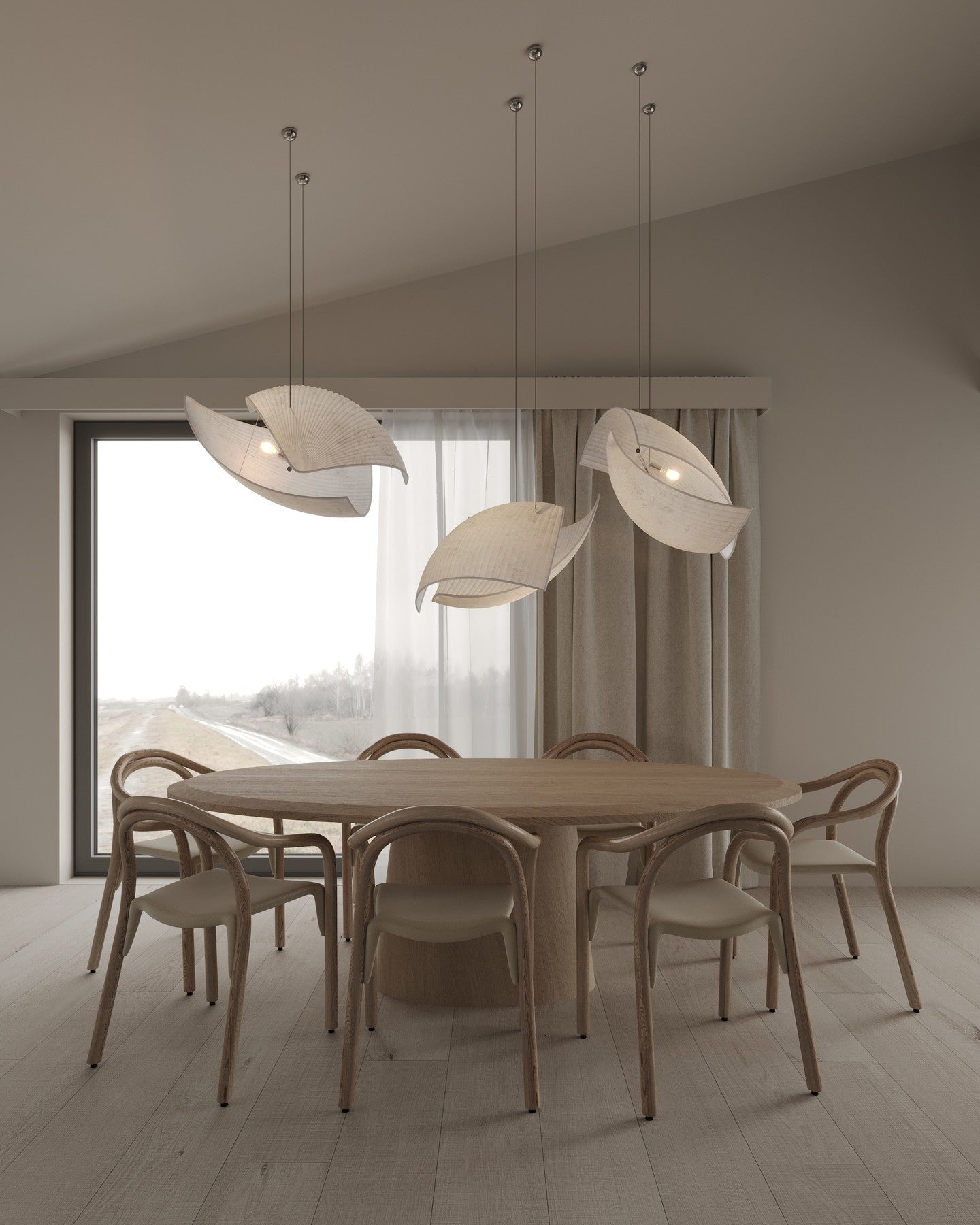 Voiles Pendant Lamp - Sculptural Asymmetric Sail Hanging Light | Japandi PE Fabric Chandelier