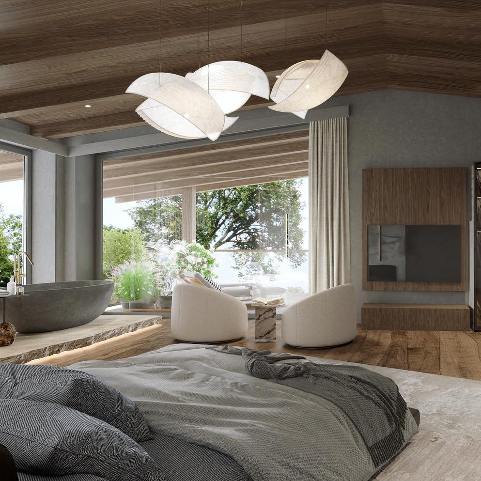 Voiles Pendant Lamp - Sculptural Asymmetric Sail Hanging Light | Japandi PE Fabric Chandelier