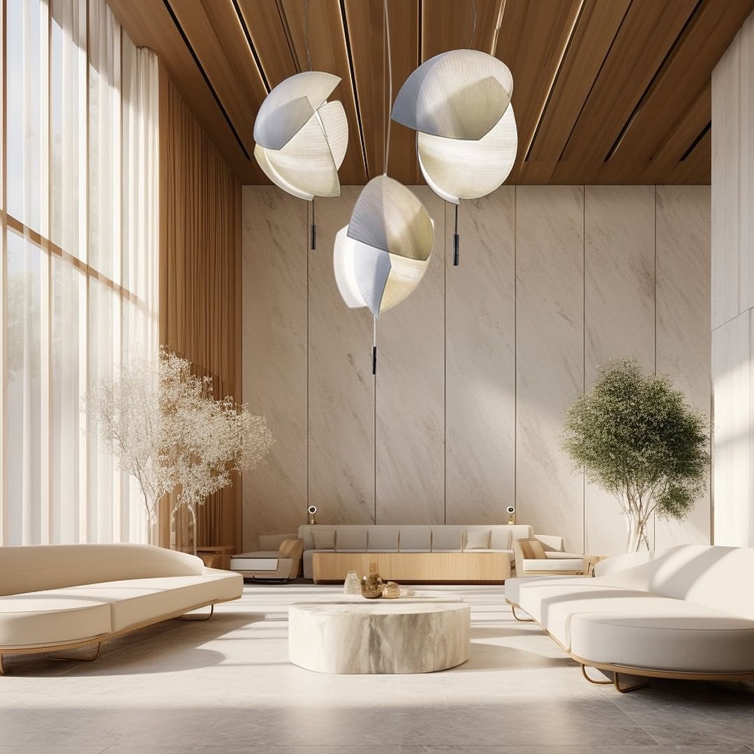 Voiles Pendant Lamp - Sculptural Asymmetric Sail Hanging Light | Japandi PE Fabric Chandelier